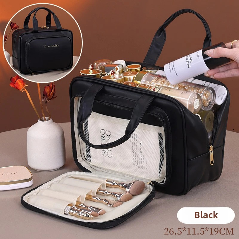PU Leather Cosmetic Bag For Women Multifunctional Portable Storage Makeup Bag Large Capacity Travel Toiletry Storage Bag 250527