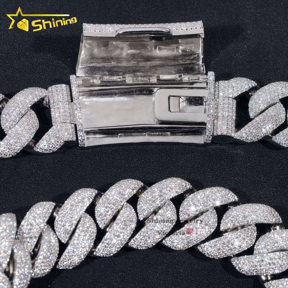Shining Jewelry Hip Hop Iced Out Miami 25MM Thick Sier Lab Grown Dia 14K Gold Plated Cuban Link Chain