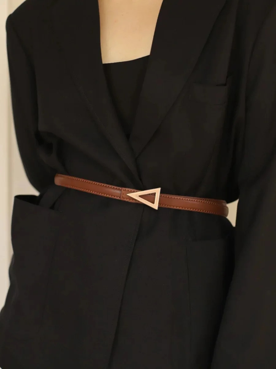 Fashion Women Belts for Jeans Dress Skinny Waist Belt Gold Triangle Buckle Thin Belts for Ladies Waistband 250527