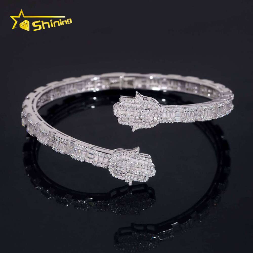Pass Tester New Hamsa Design Fine Jewelry White Gold Plated Moissanite Dia Cuban Link Bracelet