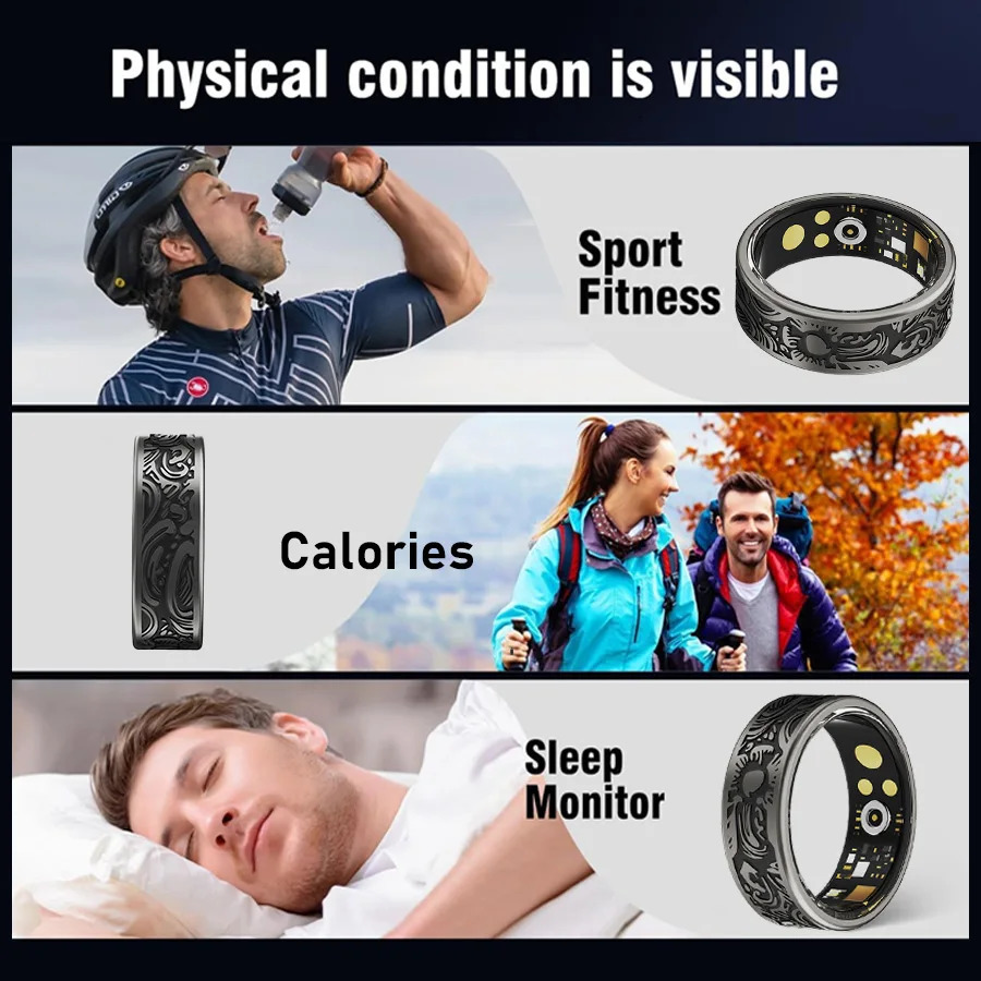 little meatball2025 Smart Ring Mens and Womens Heart Rate Oximetry Monitor IP68 Multi-Sport Mode for Android and i0s 250519
