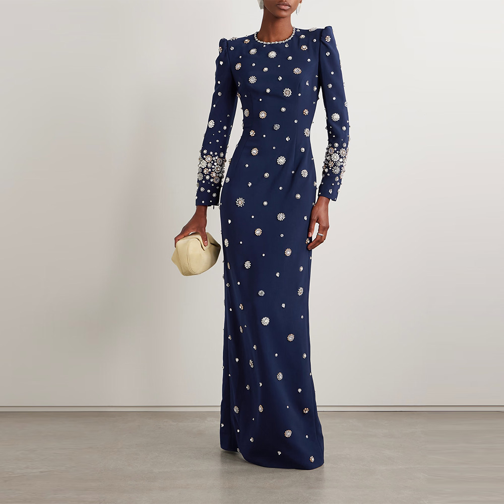 2025 Noble Jewel Prom Dresses Beading Pearls Long Sleeves sheath Runway Fashion Evening Dresses for Women