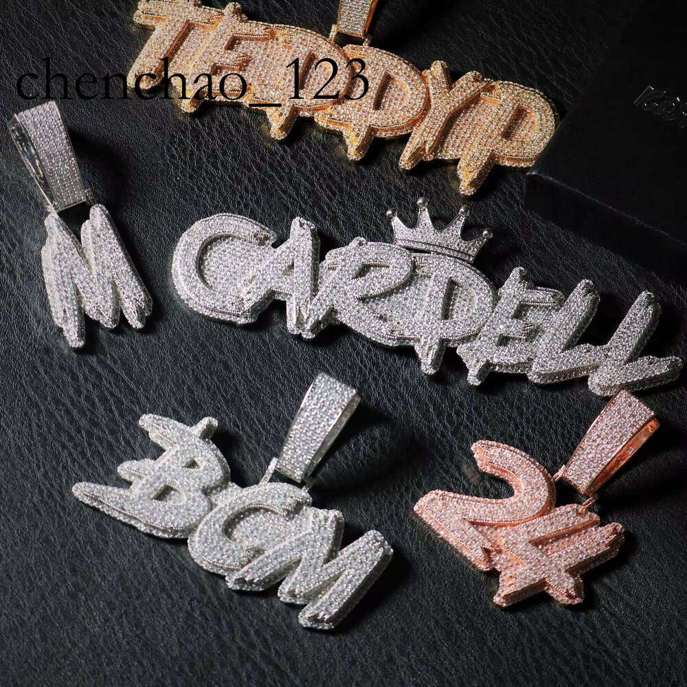 Custom Hip Hop Rapper Initial Name Mens Necklace Sterling Sier Iced Out Dia Letter VVS Moissanite Pendant