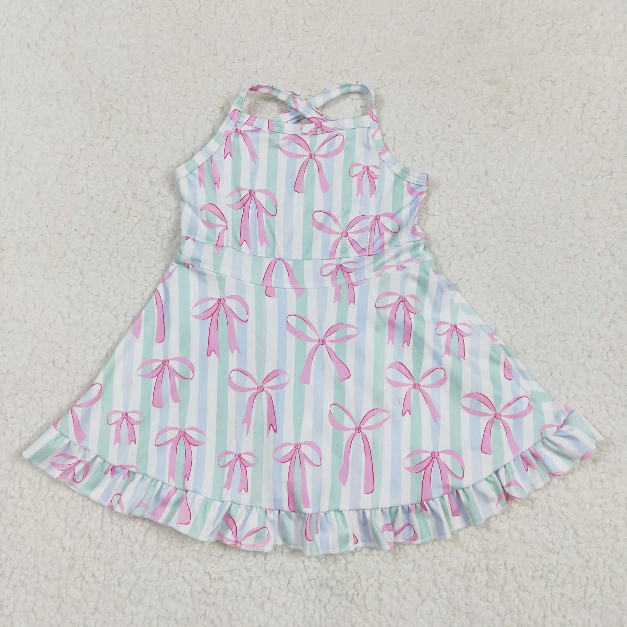 Summer Baby Girl Bows Skorts Toddler Infant Knee Length Dress Kids Children Sleeveless Yoga One Piece Strap Clothes X250528