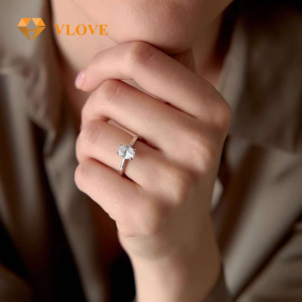 VLOVE Luxurious Jewelry Pieces Custom Design Rings 14k 1ct Oval Shaped Lab Grown Diamond Engagement Ring