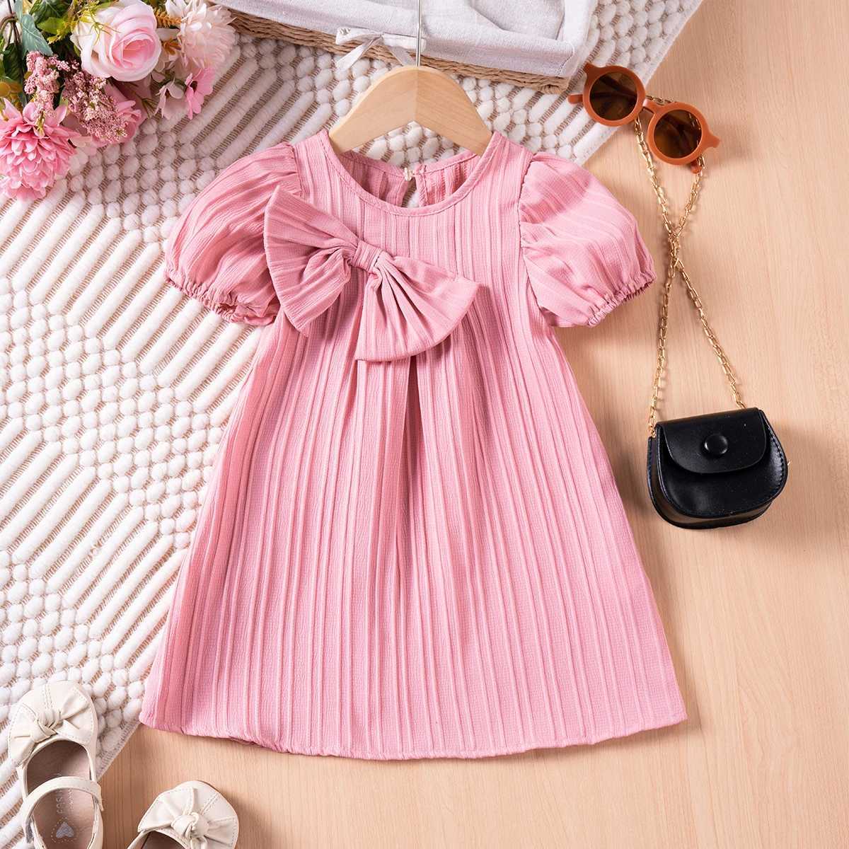 Baby Girl Summer Dresses Solid Color Casual Fashion Bow Design Sweet and Cute Childrens Clothing Hot Sale 2024 New X250528