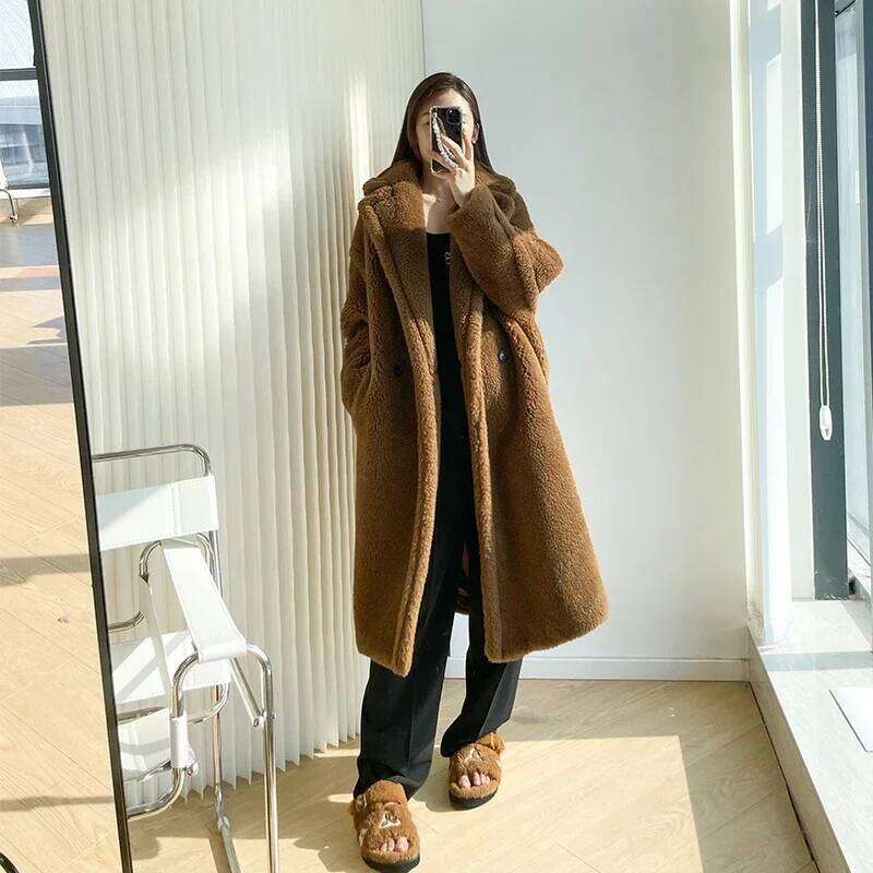 Winter Bear Women's Alpaca High-End Profile Mid-Length 2025 New Teddy Women Fur Camel Coat