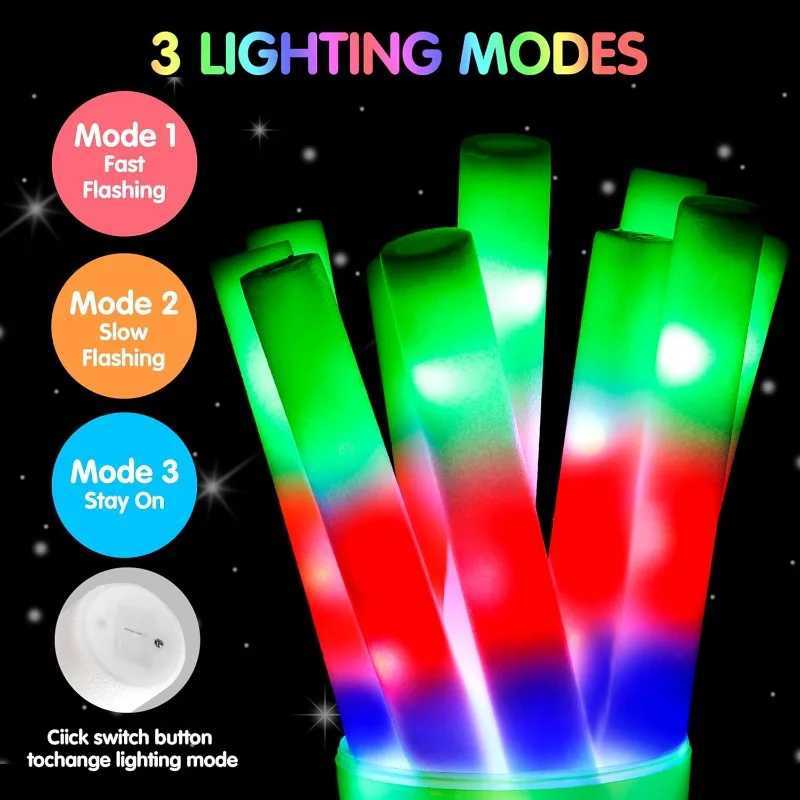 100 PCS Foam Glow Sticks Party Favors Bulk LED Foam Light Up Sticks with 3 Modes Color Flashing Glow Party Supplies for Women W250528