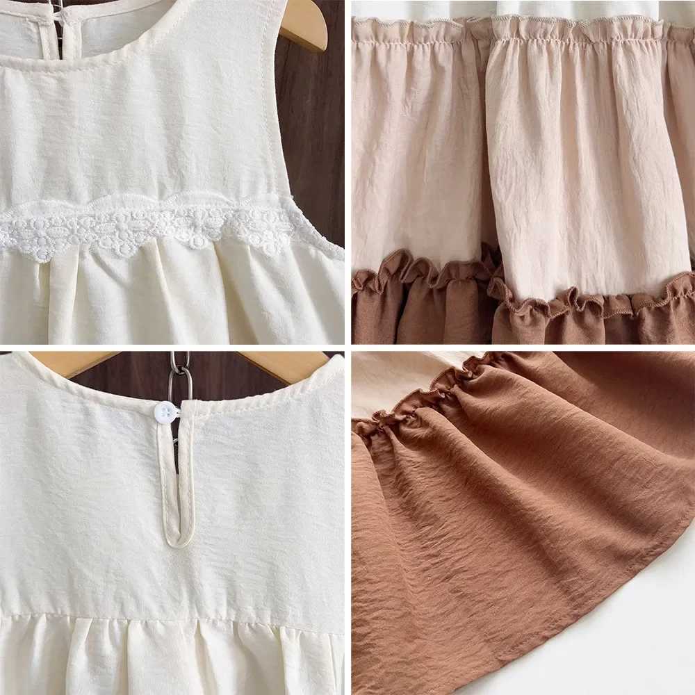 Bear Leader Summer Sleeveless Lace Girls Clothes Korean Color Block Spliced Princess Dress 4-7 Years Plain Casual Kids Outfits X250528