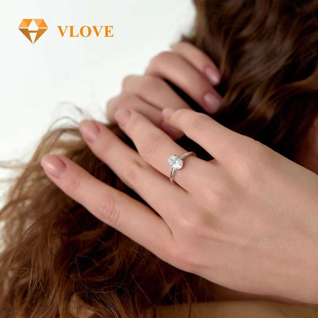 VLOVE Luxurious Jewelry Pieces Custom Design Rings 14k 1ct Oval Shaped Lab Grown Diamond Engagement Ring