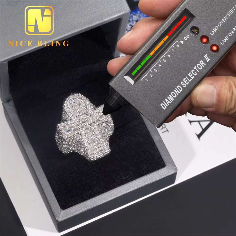 Hot Selling Hip Hop Ring Cross Full Pave Moissanite 925 Sterling Silver Ice Out Moissanite Men Diamond Ring