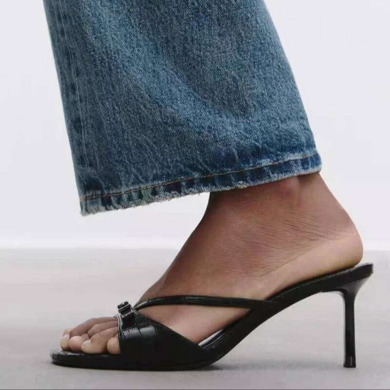 2025 New Summer Fashion Open Toe Women Slipper Slip On Elegant Thin Heel Dress Pumps Zapatillas De Mujer