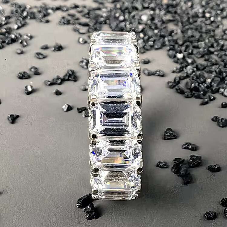 On Sale Classic S925 Sterling Silver VVS Moissanite Rhodium Plated Eternity Band Ring for Women Wedding Fine Jewelry 2025