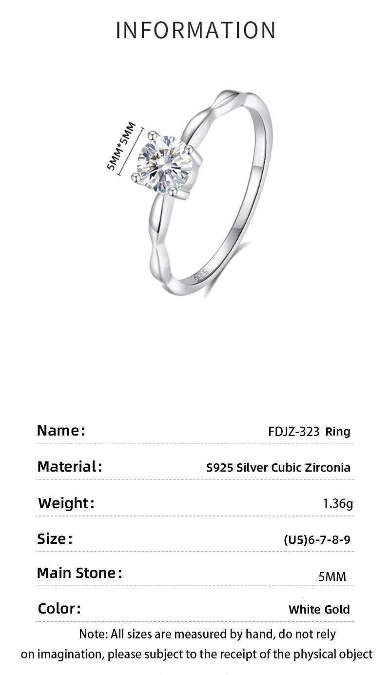 Classic Four-claw Simulated Diamond Rings 925 Sterling Silver Moissanite Solitaire Wedding Engagement Eternity Ring for Female