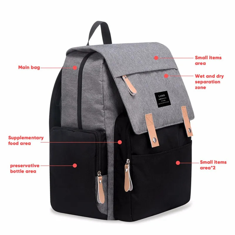 LAND Mommy Diaper Bags Landuo Mother Large Capacity Travel Nappy Backpacks with Changing Mat Convenient Baby Nursing Bags 250527