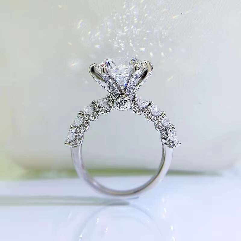 Moissanite Ring Silver VVS Handset White Moissanite Portuguese Cut Round 3ct Moissanite Engagement Ring