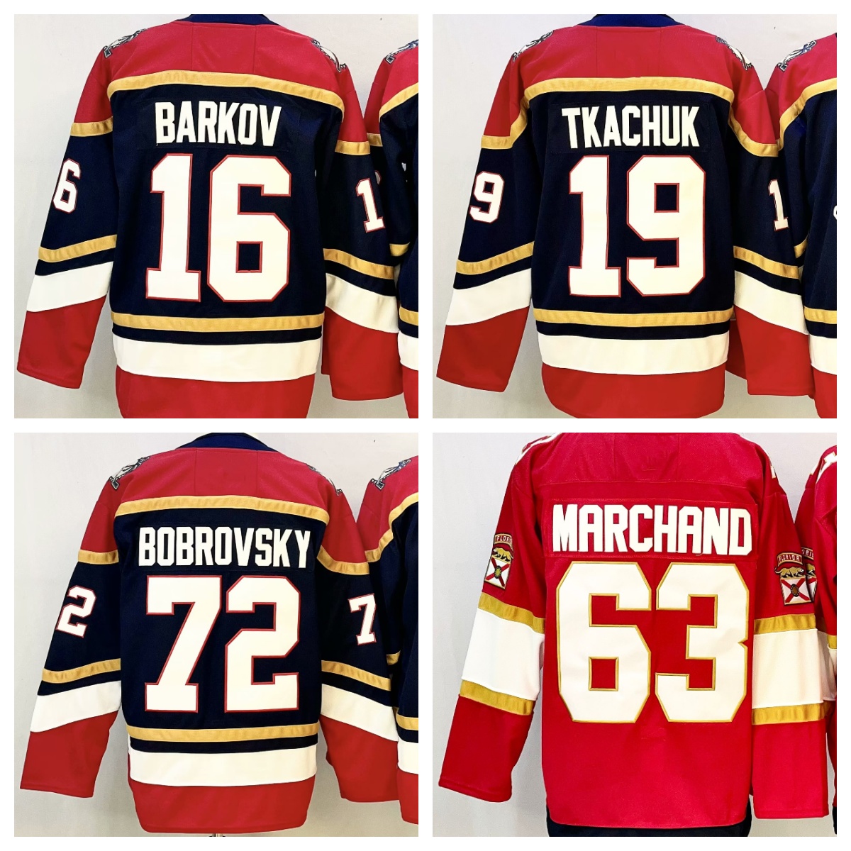Hockey Jerseys Tkachuk 19 Barkov 16 Bobrovsky 72 Marchand 63 Jesrey Blue Red White And Black Color Size S-XXXL Stitched Men's Jersey Fanatic
