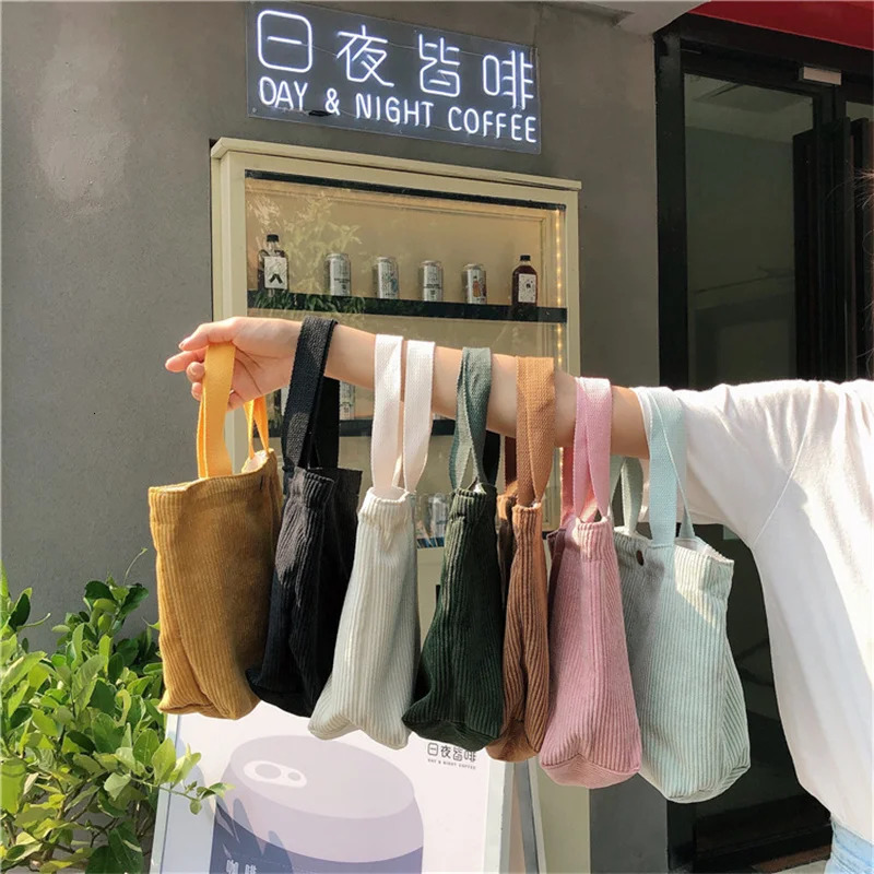 Cute Corduroy Shopper Tote Bag Woman Girls Lady Travel Shopping Cloth Handbags Lunch Bag Small Portable Hand Pouch Bag Organizer 250526