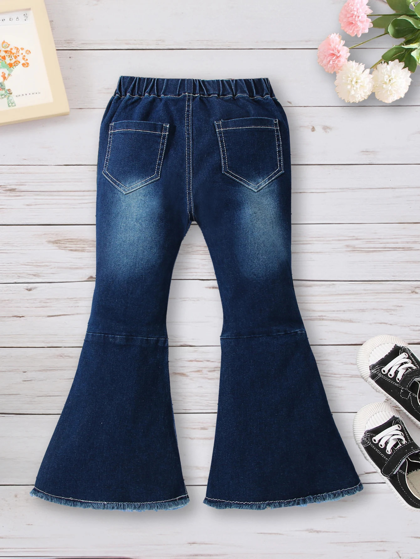 Girls Solid Flared Denim Pants With Bow Tie Regular Fit Casual Jeans For Cute And Smart Look Autumn Winter Spring 250528