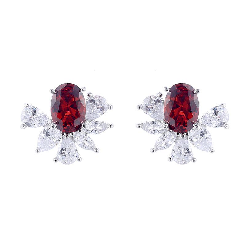 S925 Sterling Silver Multi-Color Stud Earrings in Red, Pink, Green, and Blue, Women's Niche and Versatile Jewelry, High-End Fashion Design