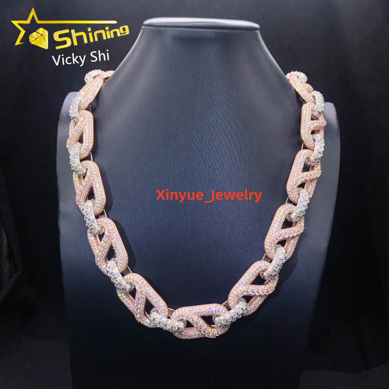 Rapper Luxury Hip Hop Jewelry 20MM Big Miami Cuban Necklace 925 Silver Two Tones Iced Out Moissanite Cuban Link Chain