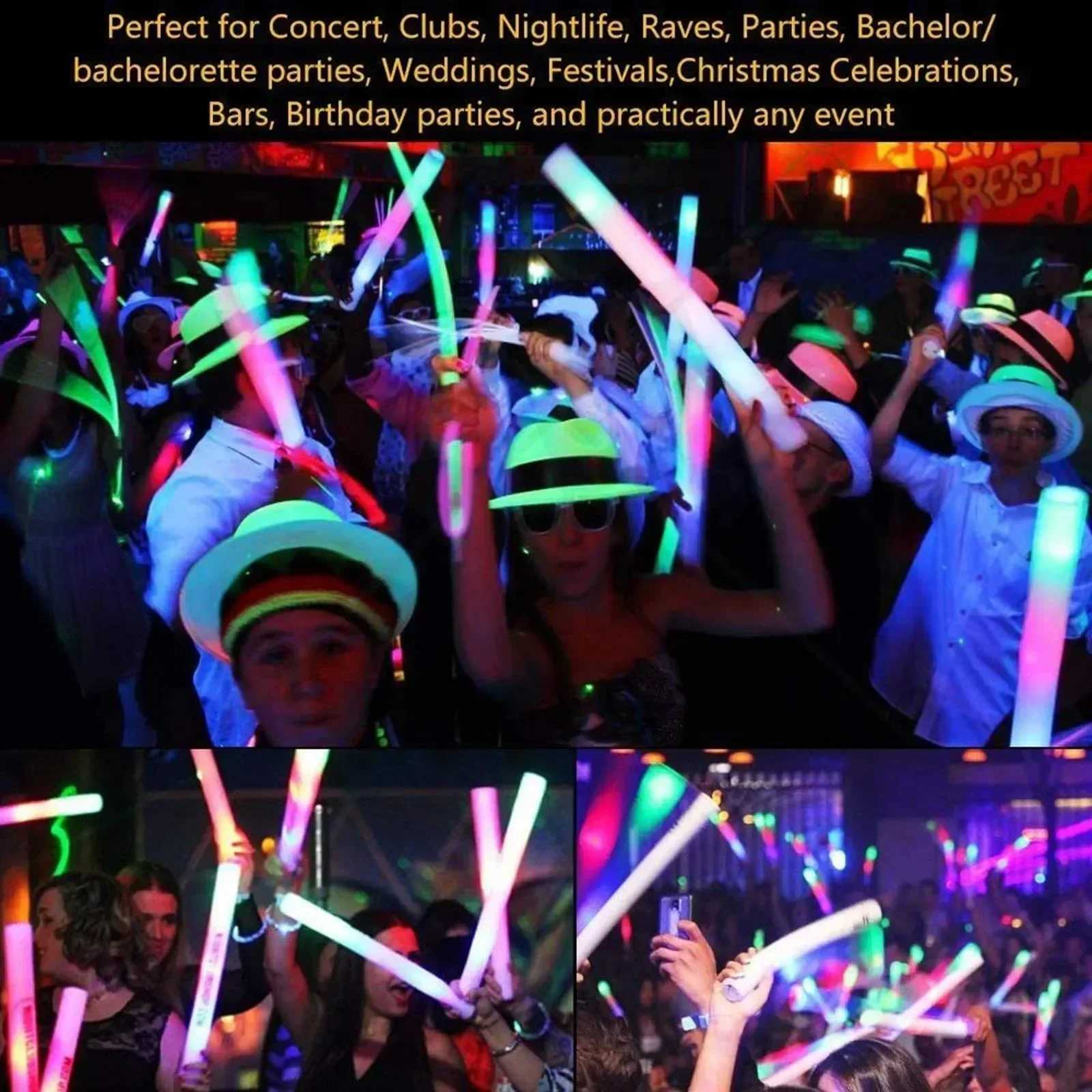 10/20/30/40/50/60pcs LED Glow Sticks Colorful RGB Glow Foam Stick for Christmas Birthday Wedding Glow in The Dark Party Supplies W250528