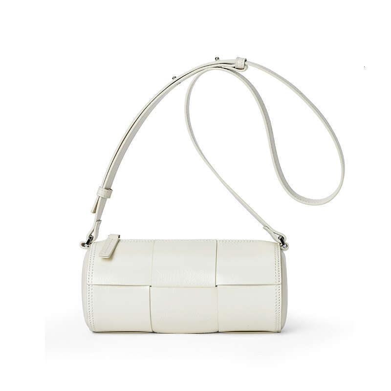 Women's 2024 New High-End Oil Wax Genuine Leather Woven Cylinder Single Shoulder Crossbody Mini Pillow Bag for Women