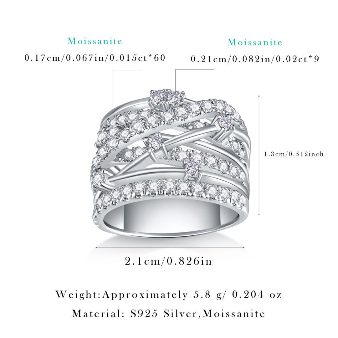 60*0.15CT Moissanite S925 sterlin silver multi-X cross personalized fashionable band ring elegant luxurious designer ring high-end unique distinctband