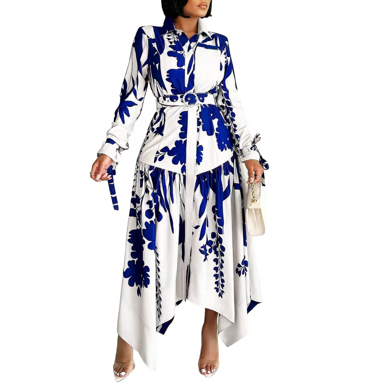 Plus size women's clothing, new stylish printed dresses, irregular lapel dresses Designer Luxury Dresses