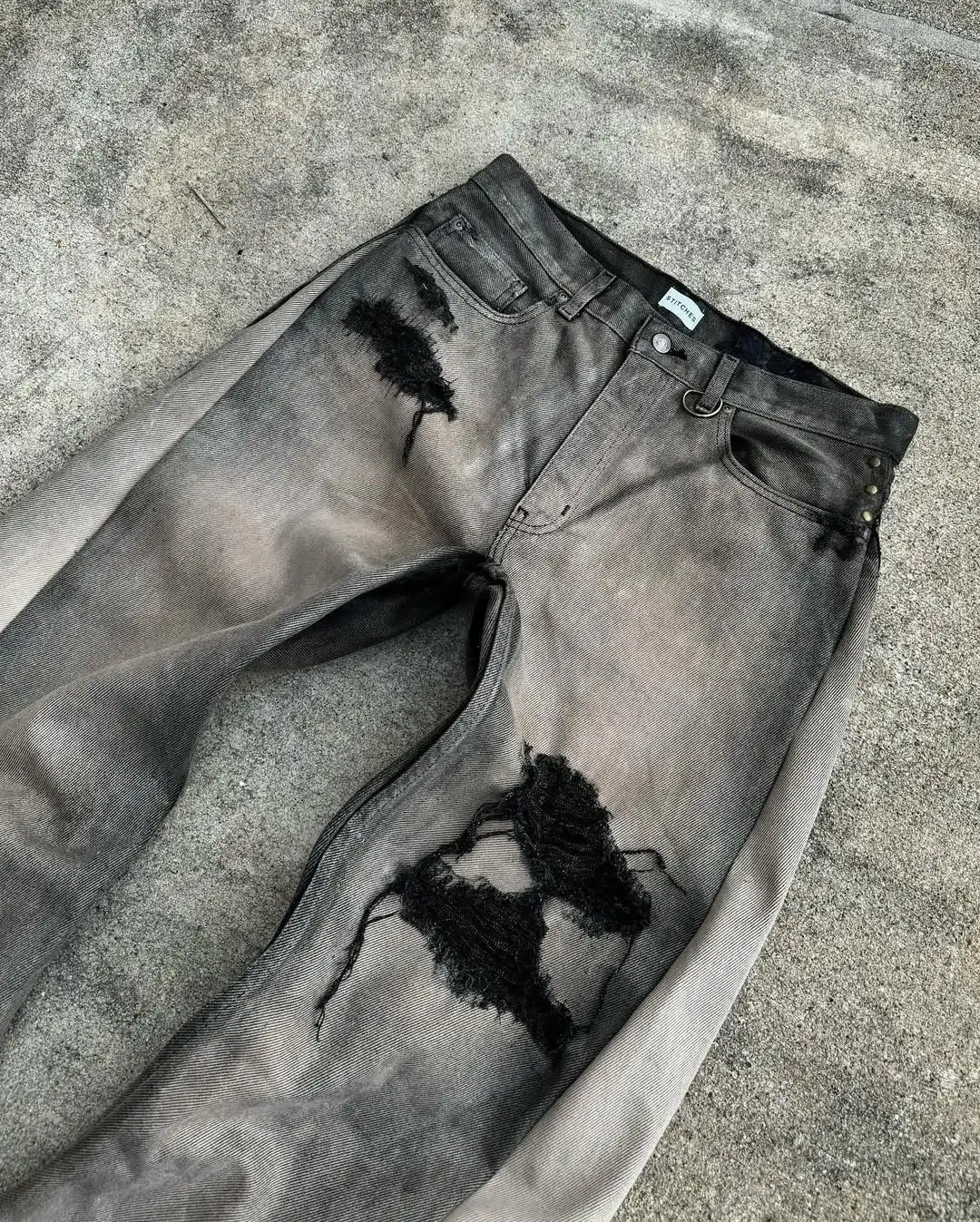 American Hip Hop Mens Jeans High Waist Frayed Patchwork Embroidery Micro Flared Jeans Spring Street Clothing Loose Floor Pants 250526