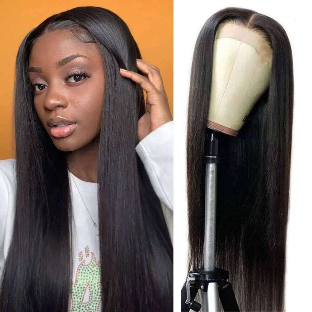 Long Straight Natural Black Pre Plucked Synthetic HD Lace Front Wig For Women Glueless Heat Resistant Fiber
