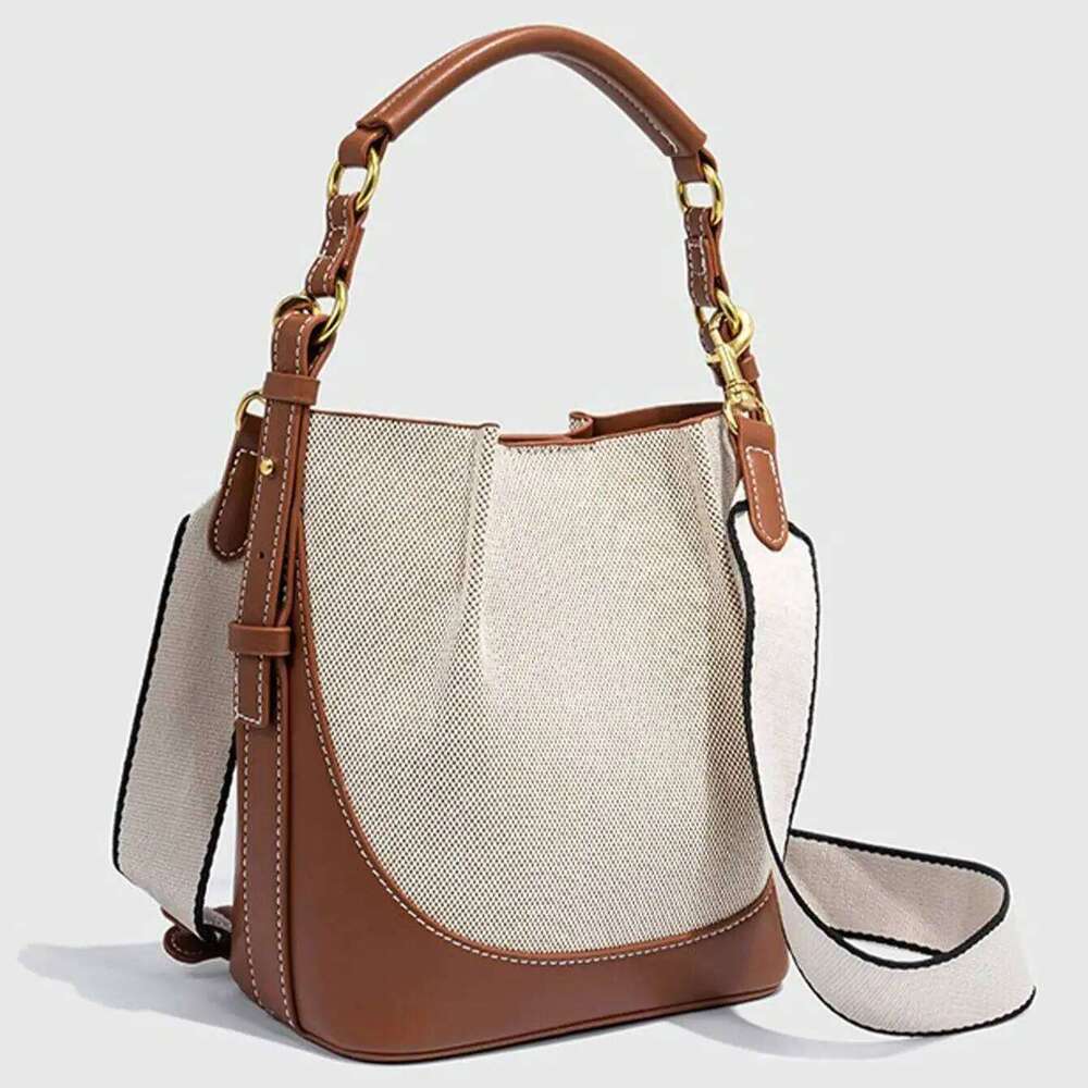 Women's Brown Bucket Bag Designer Women Handbags 2025 Pu Leather Shoulder Crossbody Bags with Wide Strap Tote Purses