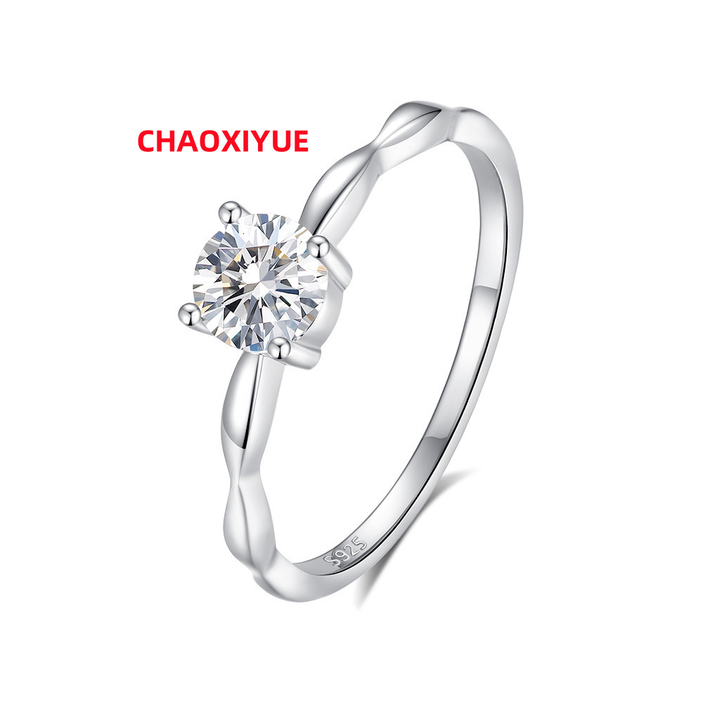 Classic Four-claw Simulated Diamond Rings 925 Sterling Silver Moissanite Solitaire Wedding Engagement Eternity Ring for Female
