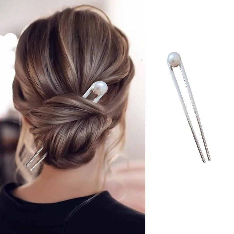 Simple Pearl Hair Sticks Elegant UShape Metal Hairpins for Women Girls Fashion Bun Styling Tools Accessories 250519