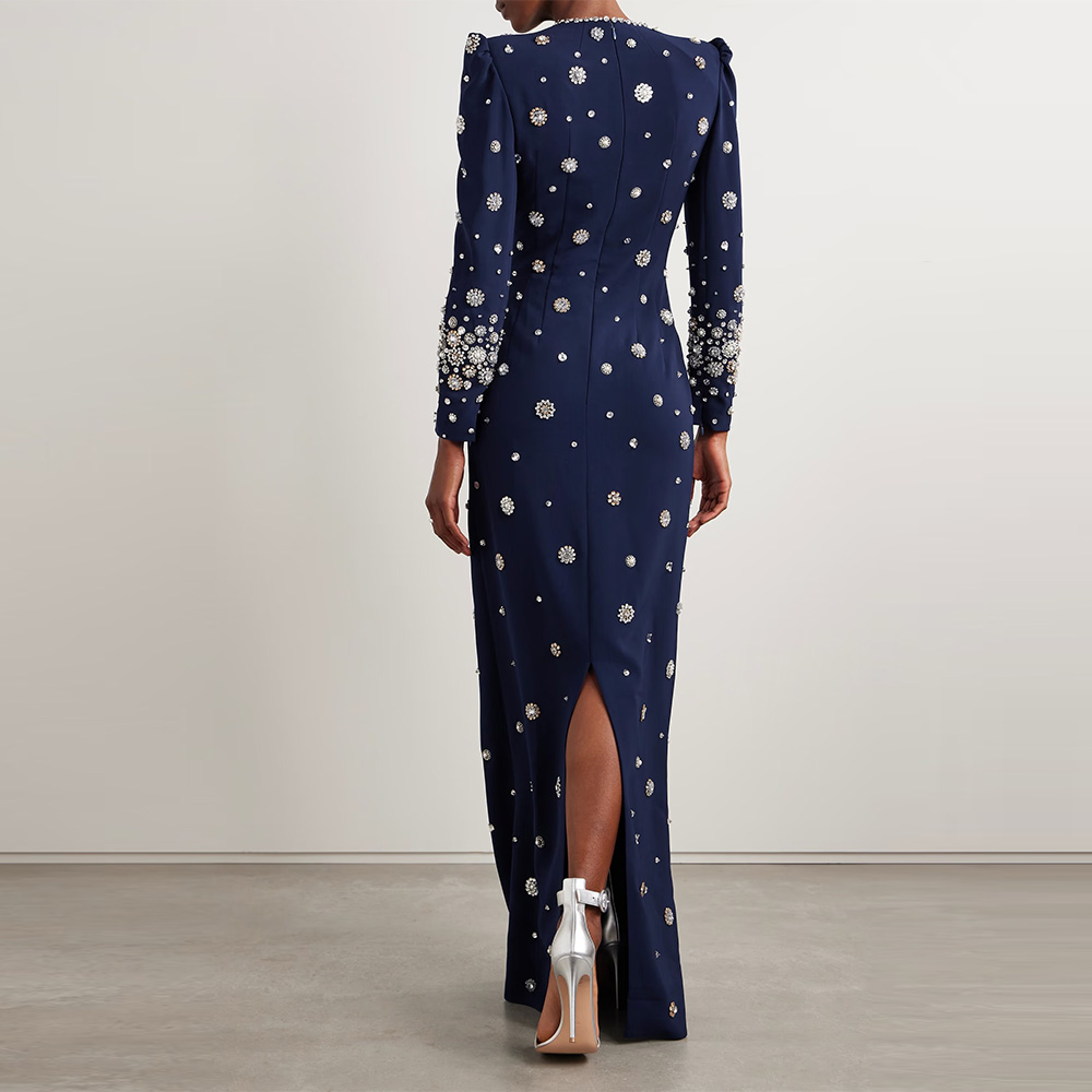 2025 Noble Jewel Prom Dresses Beading Pearls Long Sleeves sheath Runway Fashion Evening Dresses for Women