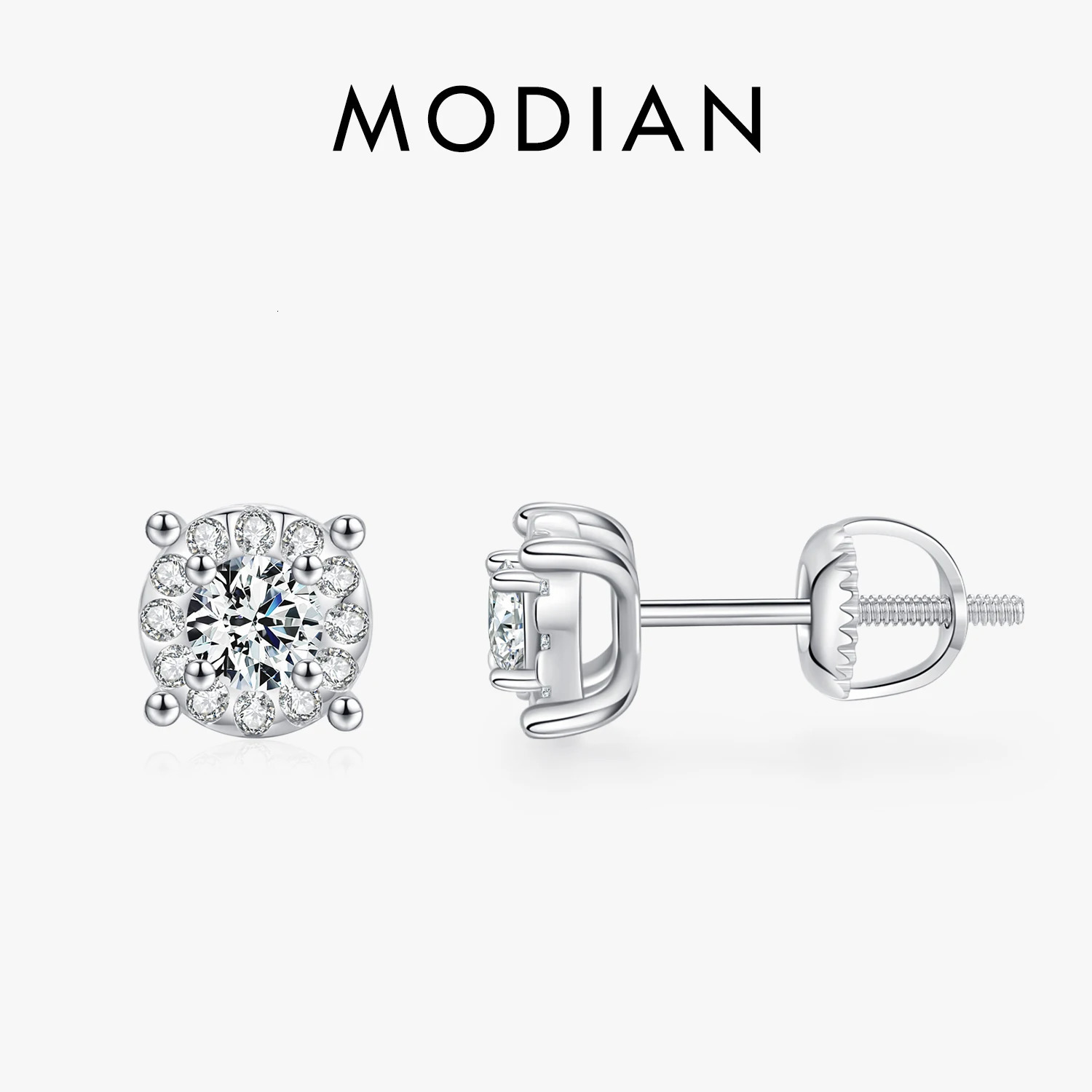 MODIAN D Color Stud Earrings Round Cut Lab Created Diamond 925 Sterling Silver Bridal Jewelry For Women Gifts 250519