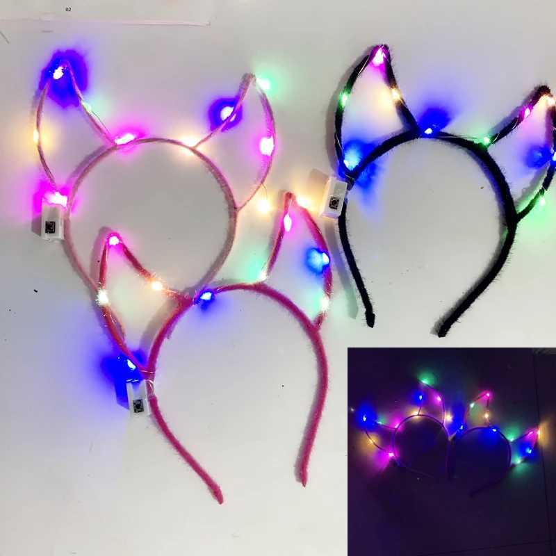 10/20/30 pcs LED Glow Cat Bunny Ear Horn Hairbands Light Up Flash Headband Women Girl LED Neon Birthday Wedding Party Supplies W250528