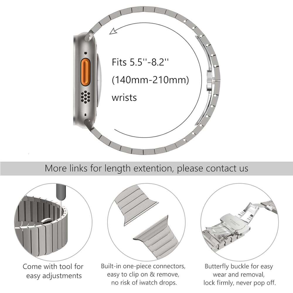 Compatible with Watch Ultra 49mm 46mm 45mm 44mm 42mm 10 9 8 7 Men's Stainless Steel Metal Band Suitable for Apple iWatch SE Series 6 5 4 3 2 1