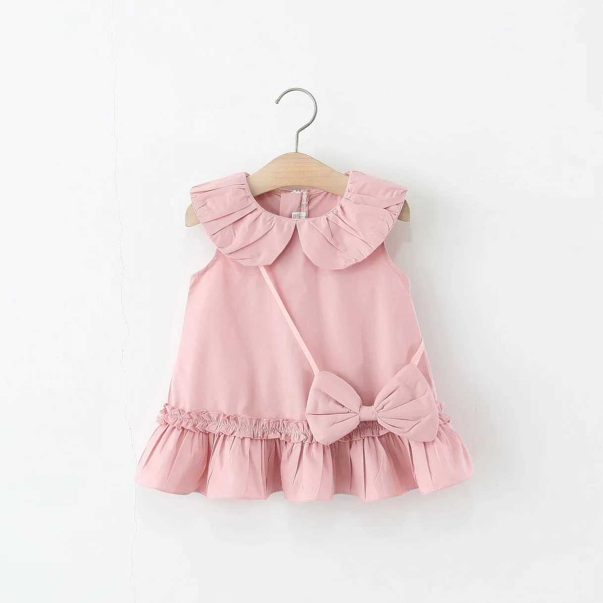 Cute Doll Collar Baby Girl Dress Summer New Ruffled Hem ChildrenS Sleeveless Clothes+Bow Hanging Decoration (0 -4 Years Old) X250528