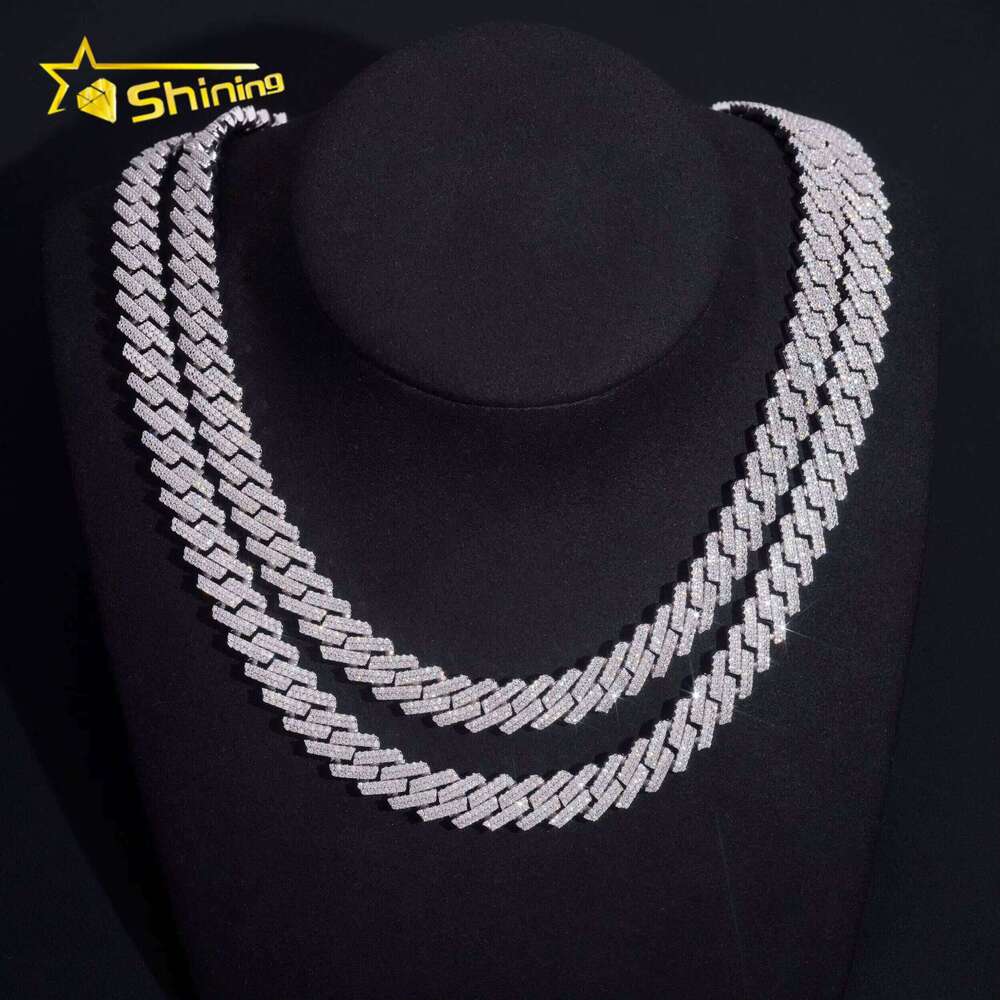 Men Iced Out Sier Fine Jewelry 12MM 2 Rows Moissanite Miami Cuban Chain Custom Hip Necklace
