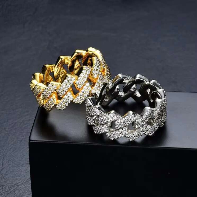 Cuban Moissanite Ring Mens Out Diamond Cuban Chain Link Ring for Man
