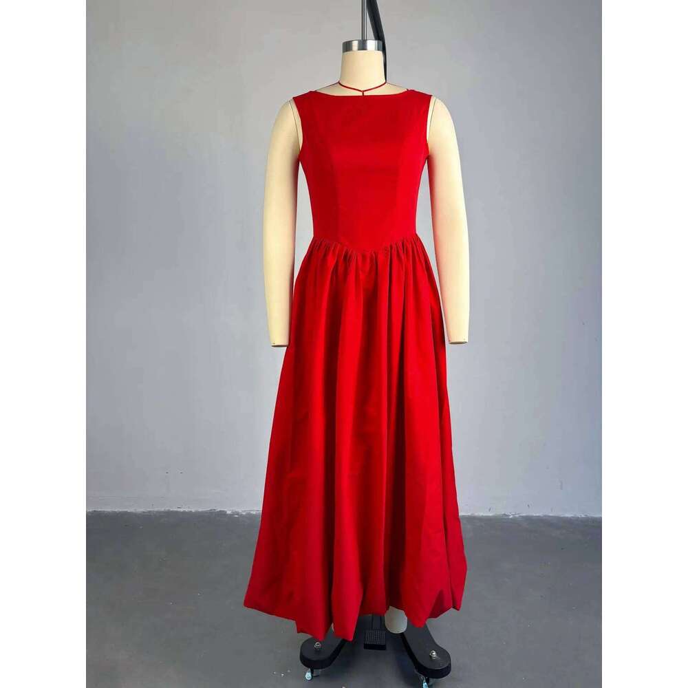 Women Sleeveless O-Neck Bubble Big Swing Long Maxi Dress 2025 Holiday Beach Evening Sexy Girl Party Dresses Vestidos