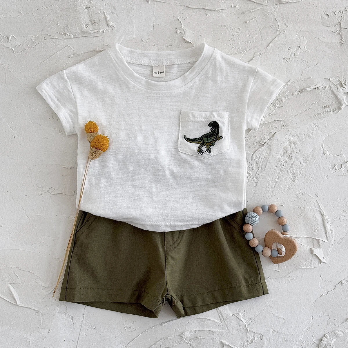 Baby Girls Boys Clothes Set Embroidery of Little Dinosaurs Casual Pure Cotton TshirtLoose Shorts born Summer Suit 250528