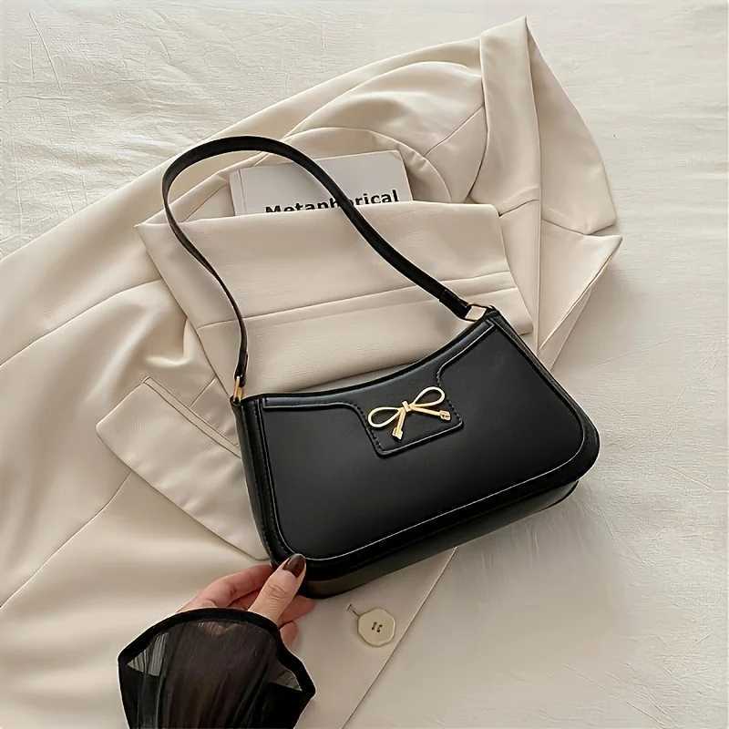 Solid Color Bowknot Shoulder Bag Elegant Small Square Bag Suitable for Women Handbags Zipper Closure Fashion Underarm Bag Y250528