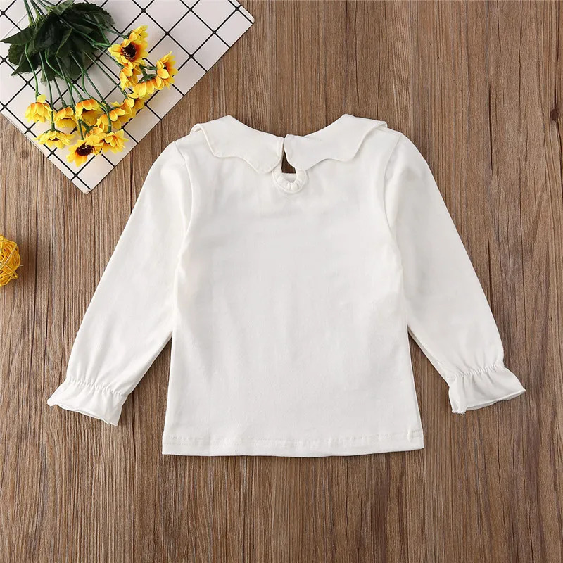 17years Girl TShirt Collar Bow Knot Blouse Top Ruffle T Shirt For Girls Spring Autumn Casual Pullover 250528