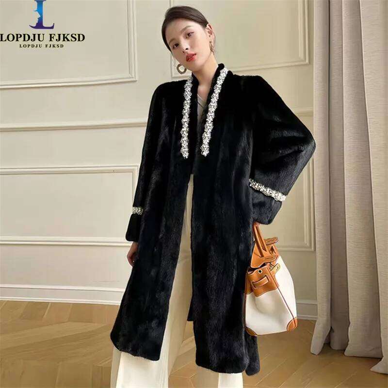 Veet Coat for Women, Faux Mink Fur Jacket , Thicken Outwear, Loose Casual, Long and Warm, Female Fashion, New, Winter, 2023