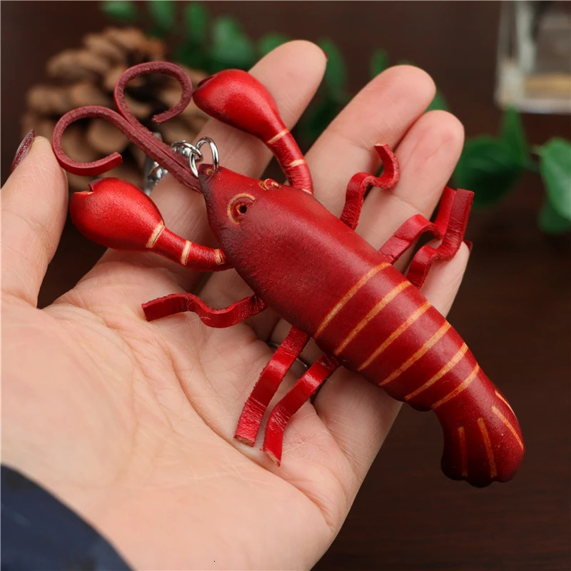 Head Layer Cowhide Crayfish Keychain Pendant Motorbike Car Key Chain Accessories Cute Bag Pendant Personality Ride 250527