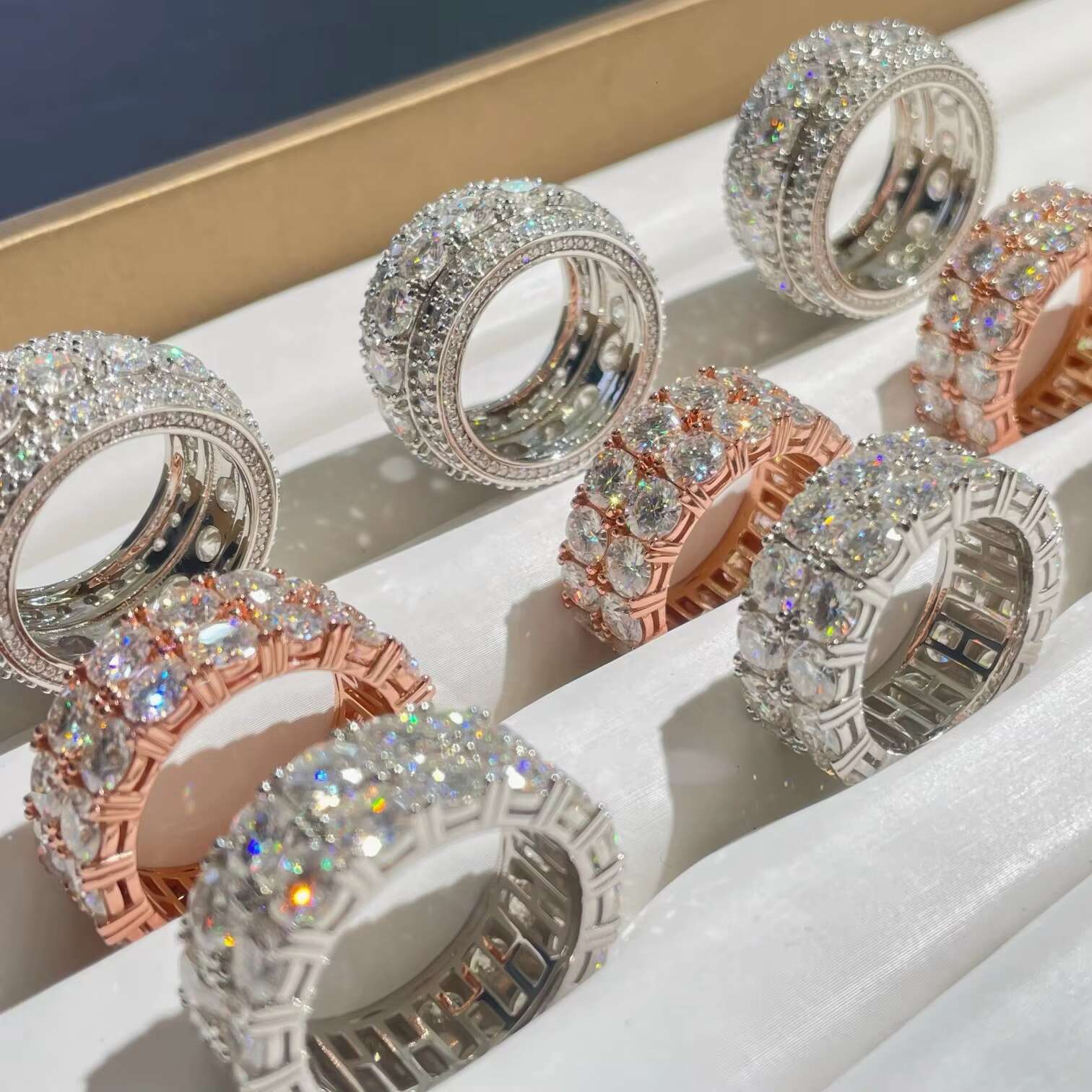 Punk Hip Hop Rotary Stackable Diamond Spining Band 925 Silver Ice Out Men Ring VVS Moissanite Diamond Ring