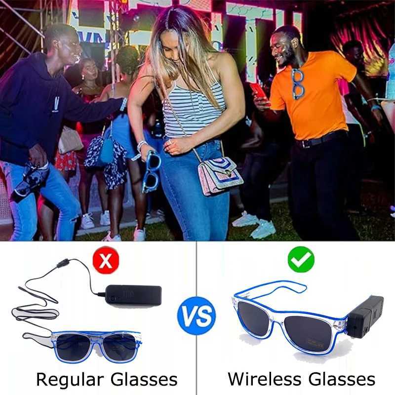 Wireless LED Glasses Party Light Up Glasses Neon Party Flashing Glasses EL Wire Glowing Glow Sunglasses Bright Light Supplies W250528