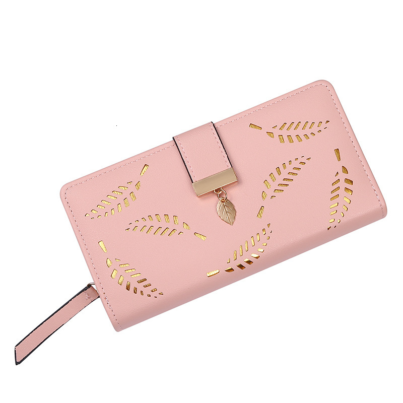 Free Shipping Designer Wallet 2025 New Women's Hollow Leaf Handbag Leather Korean Zipper Card Bag Long Phone Bag